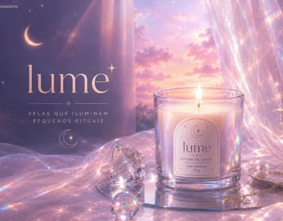 Identidade visual LUME em rosa, com lettering ornamental e estrelas